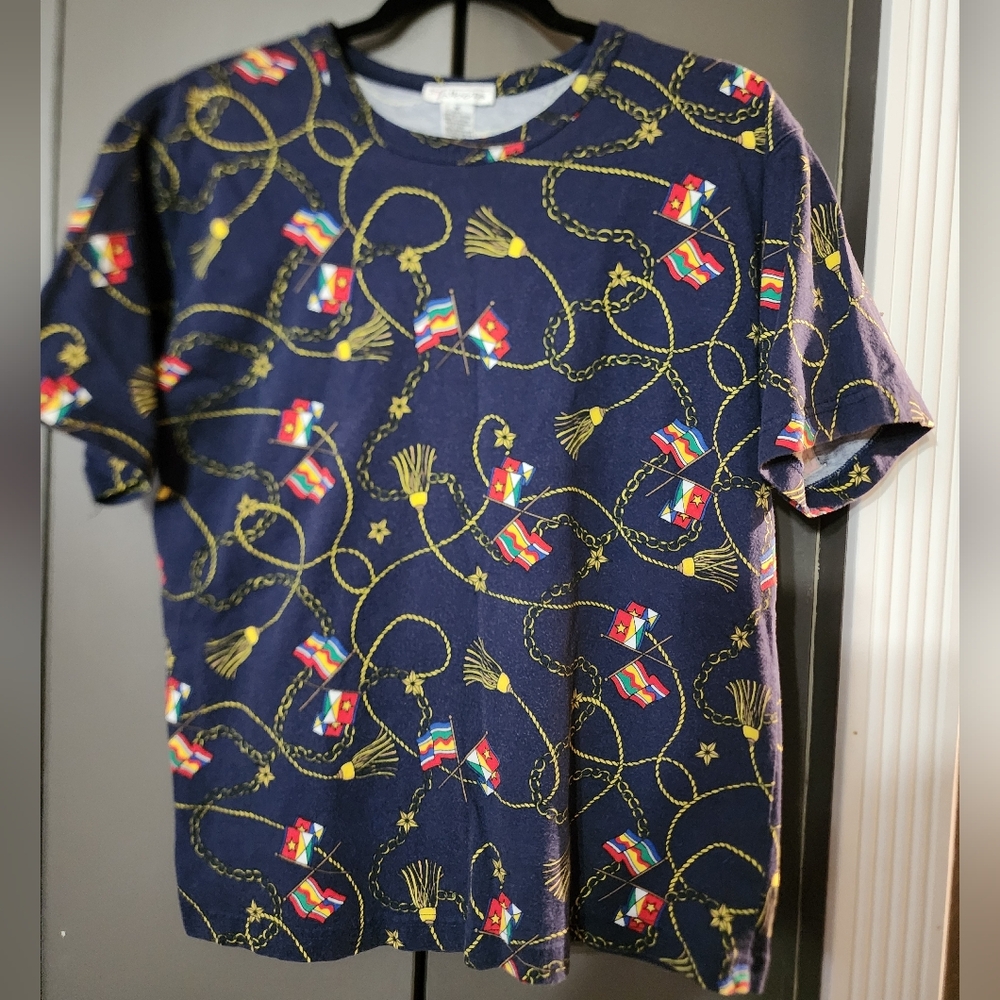 Talbots Navy Blue with Yellow Rope and Flags Top
